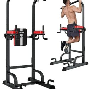 Pooboo Power Tower Dip Station, Pull Up Bar Stand for Fitness Home Gym Workout, Pull Up Dip Station, Multi-Function Power Tower Pull Up Bar,Adjustable Strength Training Fitness Equipment, 350LB Weight Capacity