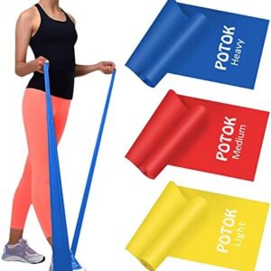 Potok Resistance Bands Set, 3 Pack Latex Exercise Bands with Different Strengths,Elastic Bands for Upper & Lower Body & Core Exercise, Physical Therapy, Pilates, Rehab