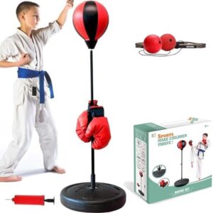 Punching Bag for Kids, Kids Boxing Bag with Reflex Ball and Boxing Gloves, 4 5 6 7 8 Years Old Adjustable Kids Punching Bag, Boxing Equipment, Boxing Set as Boys & Girls Toys Gifts