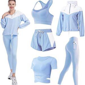 QIANKOY Workout Outfits Set for Women 5 Piece Tracksuit Set Yoga Tennis Athletic Activewear Set