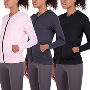 Real Essentials 3 Pack: Womens Dry-Fit Long Sleeve Quarter Zip & Full Zip Up Hoodie Workout Jacket (Available in Plus)