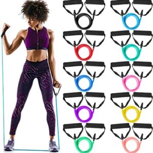 Resistance Bands with Handles Exercise Tube Band Exercise Bands with Handles Workout Bands Fitness Bands 10 to 50 Pounds for Men Women Workout Yoga (10)