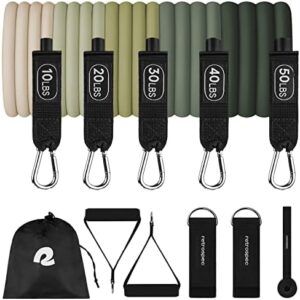 Retrospec Train Resistance Bands Set (5pc) Workout Bands w/Handles, Door Anchor, Carry Bag for Women & Men