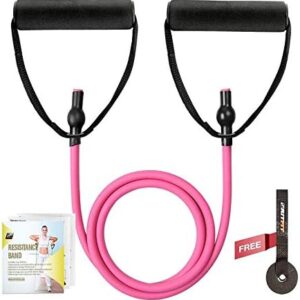 RitFit Single Resistance Exercise Band with Comfortable Handles - Ideal for Physical Therapy, Strength Training, Muscle Toning - Door Anchor and Starter Guide Included