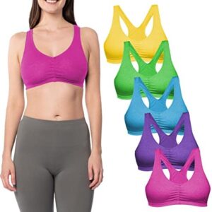 Sexy Basics Women's Cotton Spandex Racer Back Bra | 4 Way Stretch Pullover Workout Sport Bras (Multi-Pack)