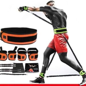 SinSed Leg Squat Pullers Boxing Training Resistance Bands Endurance Speed Trainer Full Fighting Resistance Training Set Tension Elastic Rope Fitness Equipment Orange