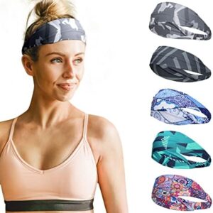 Sukeen Cooling Headbands for Women, Breathable Printed Sweat Bands Headbands, Workout Sports Running Headband Small Size