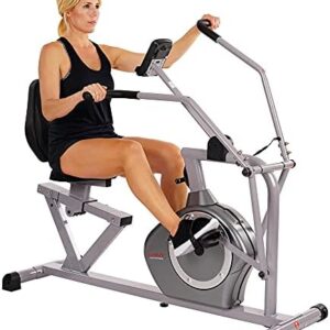 Sunny Health & Fitness Compact Performance Recumbent Bike with Dual Motion Arm Exercisers, Quick Adjust Seat & Optional Exclusive SunnyFit App Enhanced Bluetooth Connectivity