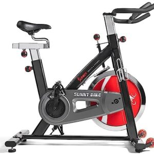 Sunny Health & Fitness Indoor Cycling Exercise Bike with Heavy-Duty 49 LB Chrome Flywheel, Stationary Bike with Customizable Comfort with 275 LBS. Max Weight