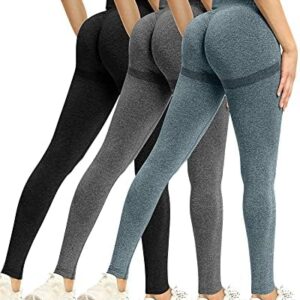 Syhood 3 Pack Women's Butt Lifting Workout Leggings, Scrunch Butt High Waisted Leggings Gym Yoga Pants Seamless Booty Tight