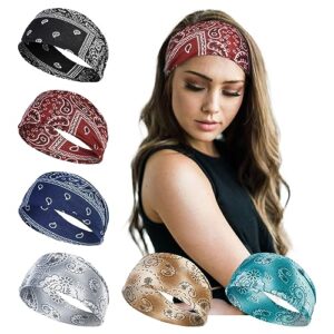 TERSE Boho Headbands for Women Non Slip Fashion Hair Bands for Women's Hair Soft Fabric Elastic Women Sweat Headbands Short Hair Workout Yoga Running Sport Thin Hair Wrap for Girls