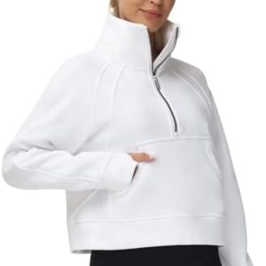 THE GYM PEOPLE Womens' Half Zip Pullover Fleece Stand Collar Crop Sweatshirt with Pockets Thumb Hole