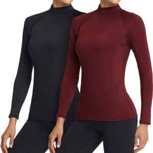 TSLA 1 or 2 Pack Women's Thermal Long Sleeve Tops, Mock Turtle & Crew Neck Shirts, Fleece Lined Compression Base Layer