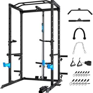 ULTRA FUEGO Power Cage, Multi-Functional Power Rack with J-Hooks, Dip Handles, Landmine Attachment and Optional Cable Pulley System for Home Gym