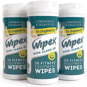 Wipex Original Fitness Equipment Wipes - Natural Plant Based Gym Wipes for Equipment, Clean Surfaces at Home or Gym, Use as a Yoga Mat Cleaner, Peloton Cleaner, Exercise Machine Wipes - Presaturated Natural w/ Lemongrass, Eucalyptus & Vinegar, 50 Count (Pack of 3)