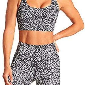 Women Seamless Yoga Outfits 2 Piece Workout Set Racerback Crop Top Tank Leopard Sprots Bra High Waist Shorts Legging Stretch Jogger Yoga Shorts Fitness Athletic Running Gym Clothes Activewear Leopard Black M