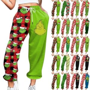 Women's Christmas Drawstring Sweatpants High Waist Sporty Yoga Jogger Pants Baggy Bottoms Holiday Trousers