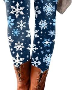 Womens Leggings Day Autumn and Winter Leggings Artistic Splash Printed Soft Stretchy Pants Santa Print Workout