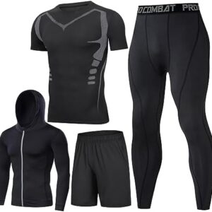 Workout Sets Compression Shirt Pants Jacket for outdoor sports Gym Clothes for Men 5PCS