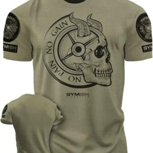 Workout Shirts for Men, No Pain No Gain Skull Gym Shirt Funny Lifting T-Shirt