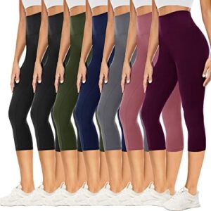 YOLIX 7 Pack Capri Leggings for Women, High Waisted Black Soft Workout Yoga Pants