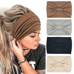 YONUF Wide Headbands for Women Fashion Knotted Headband Yoga Workout Head Wrap 4 Pack