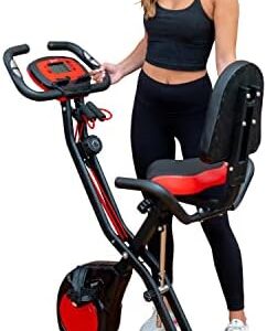 YYFITT 3-In-1 Folding Exercise Bike, Stationary Bikes for Home with Arm Workout Bands, Indoor Fitness Bike with 16 Levels Magnetic Resistance, Fully Support Back Pad and Phone/Tablet Holder, 2-in-1 Bike Frame