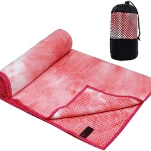 Yoga Towel - Tie-Die Textures Non Slip Yoga Towel - Odorless and 100% Absorbent Microfiber Sweat Towel - Yoga Towel Mat for Hot Yoga, Bikram and Pilates - 24''x72'' Hot Yoga Towel (Peach)