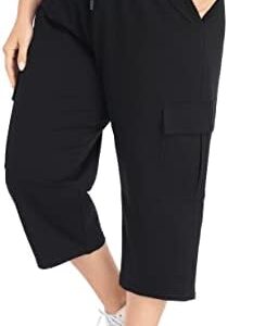 ZERDOCEAN Women's Plus Size Cargo Capri Sweatpants Active Workout Casual Sweat Crop Pants Pockets Drawstring