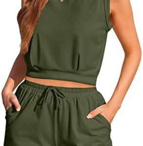 Zeagoo Womens Summer 2 Piece Outfits Sleeveless Round Neck Tops and High-waisted with Drawstring Casual Shorts Tracksuit Sets