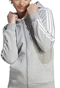 adidas Women's Essentials Full-Zip Hoodie, Medium Grey Heather/White, Large