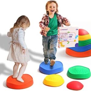 makarci Stepping Stones for Kids, 5pcs Non-Slip Plastic Balance River Stones for Promoting Children's Coordination Skills Obstacle Courses Sensory Toys for Toddlers