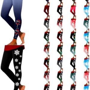 mjhGcfj Womens Leggings Tummy Control Workout Leggings Christmas Print Gym Yoga Tights Soft Leggings to Wear with Tunic Tops