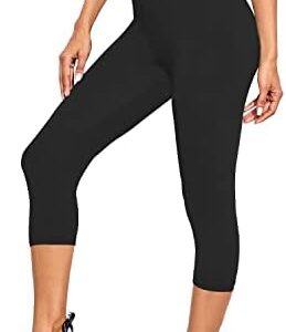 we fleece Women's Soft Capri Leggings-High Waisted Tummy Control Non See Through Workout Running Yoga Pants