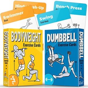 [2-PACK] Bodyweight & Dumbbell Workout Cards - Large Size 5" x 3.5" Exercise Cards Deck with 100 Different Exercises, Perfect for Circuit Training & Weightlifting - Fitness Cards for Women & Men