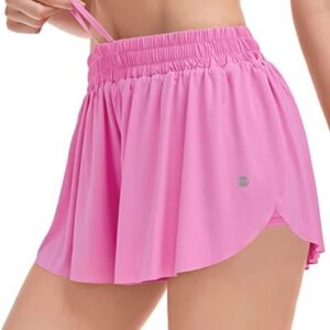 2 in 1 Womens Flowy Athletic Shorts for Running,Yoga,Workout,Biker Butterfly Shorts with Pocket in Summer