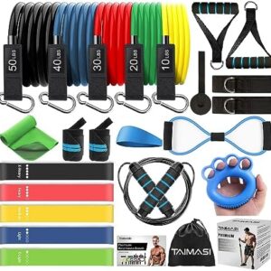 23Pcs Resistance Bands Set Workout Bands, 5 Stackable Exercise Bands with Handles, 5 Resistance Loop Bands, Jump Rope, Figure 8, Headband, Cooling Towel