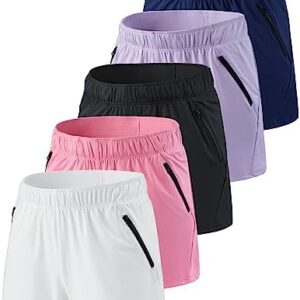 5 Pack: Womens Workout Gym Shorts Casual Lounge Set, Ladies Active Athletic Apparel with Zipper Pockets