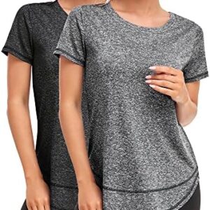 Abrooical Women's Short Sleeve Workout Shirts Crewneck Sports Yoga Running Dry Fit Tops Side Split Tee