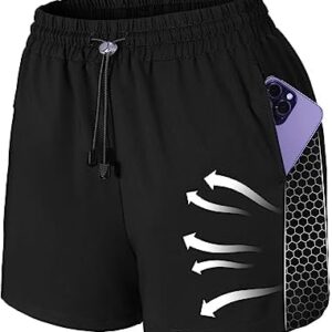 COMFY ONE Women's Running Shorts with Pocket 2 in 1 Athletic Workout Gym Shorts