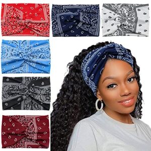 Carede Wide Bandana Headbands for Women Twist Boho Headbands Stretchy Turban Headbands Head Wraps Yoga Workout Head Bands For Women's Hair,Pack of 6