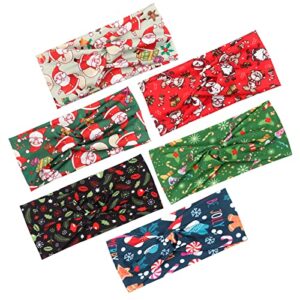 Christmas Headbands Set for Women Colored Print Hair Wraps Girls Wide Elastic Cloth Hair Bands Bohemian Boho Thick Non Slip Workout Cross Twisted Turban Head Bands Stretch Hairbands Accessories ( 6 Pack )