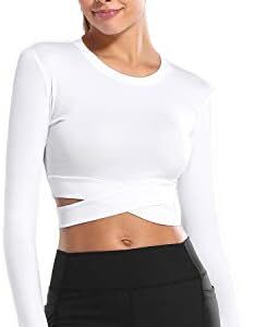 DREAM SLIM Short Sleeve Crop Tops for Women Tummy Cross Fitted Yoga Running Shirts Gym Workout Cropped Tank Tops