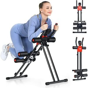 Goplus Foldable Core Abdominal Trainer, AB Workout Machine Exercise Equipment with 3 Adjustable Levels, LCD Display, Ab Cruncher Strength Training Equipment for Home Gym Fitness Black+Red