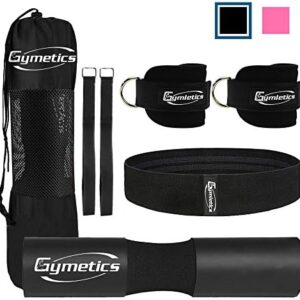 Gymletics 7 Pack Barbell Squat Pad for Standard Set, Barbell Pad for Hip Thrusts, 2 Gym Ankle Straps, Hip Exercise Band, 2 Squat Pad Safety Straps and Carry Bag …