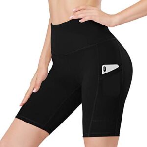 HISKYWIN 5"/8" Inseam High Waist Women Yoga Shorts Compression Exercise Workout Running Shorts Pockets