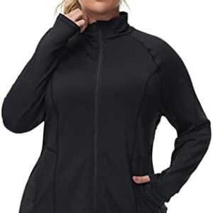 Hanna Nikole Women's Running Jackets Lightweight Full Zip Up Slim Fit Workout Sports Jacket Plus Size with Thumb Holes