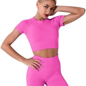 IMEKIS Women's Yoga Outfit Seamless Workout Set High Waist Exercise Shorts Pants with Sport Crop Top Bra 2PCS Gym Tracksuits