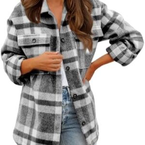 Jackets For Women,Womens Casual Plaid Shacket Coat Flannel Button Down Long Sleeve Shirt Tops With Pocket