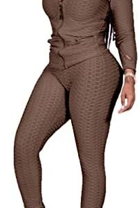 KANSOON Jogging Suits for Women, Textured 2 Piece Outfit Long Sleeve Full Zip Jacket Skinny Pants Tracksuit Set